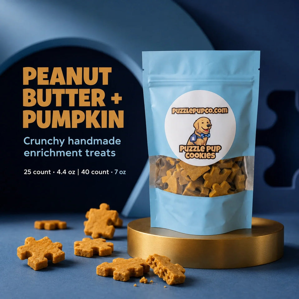 PuzzlePup supplement jars beside the Snuffle Mat