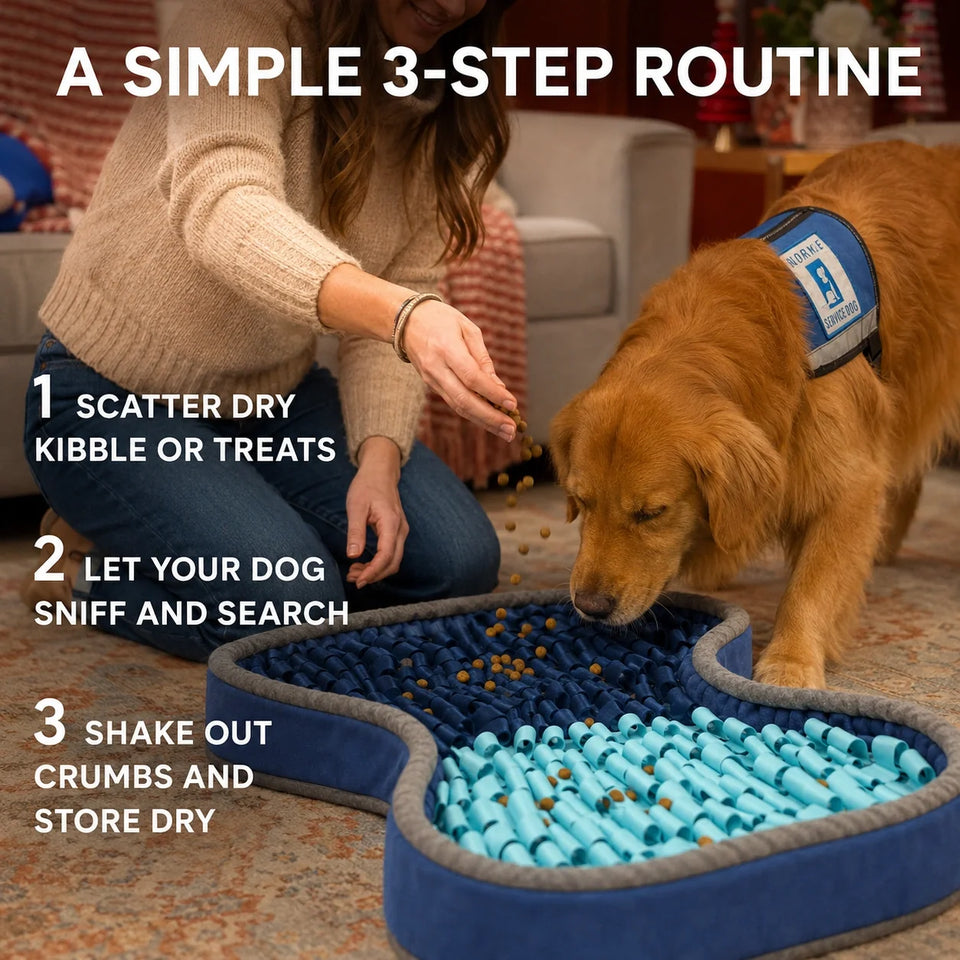 Visual Snuffle Mat plan ending with shaking out crumbs and storing the mat dry