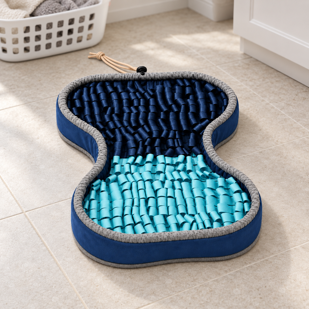 Complete empty SmartMat lying flat on a laundry-room floor