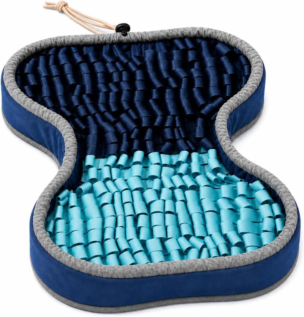 Original SmartMat product photo showing both broad ends, curved waist, gray rim, navy sidewall and beige drawcord